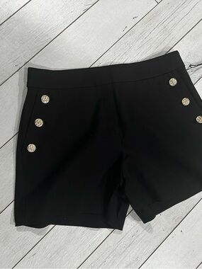 JNY Black High-Waist Shorts with Gold Button Accents